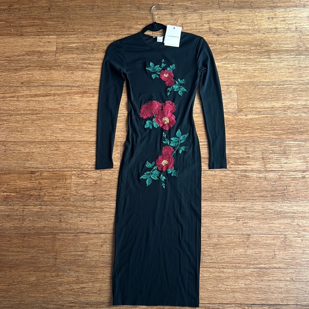 Black Sheer Dress With Floral Detail (New With Tags)
